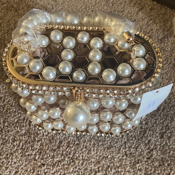 Handbags - Gold Pearl and Bling Purse